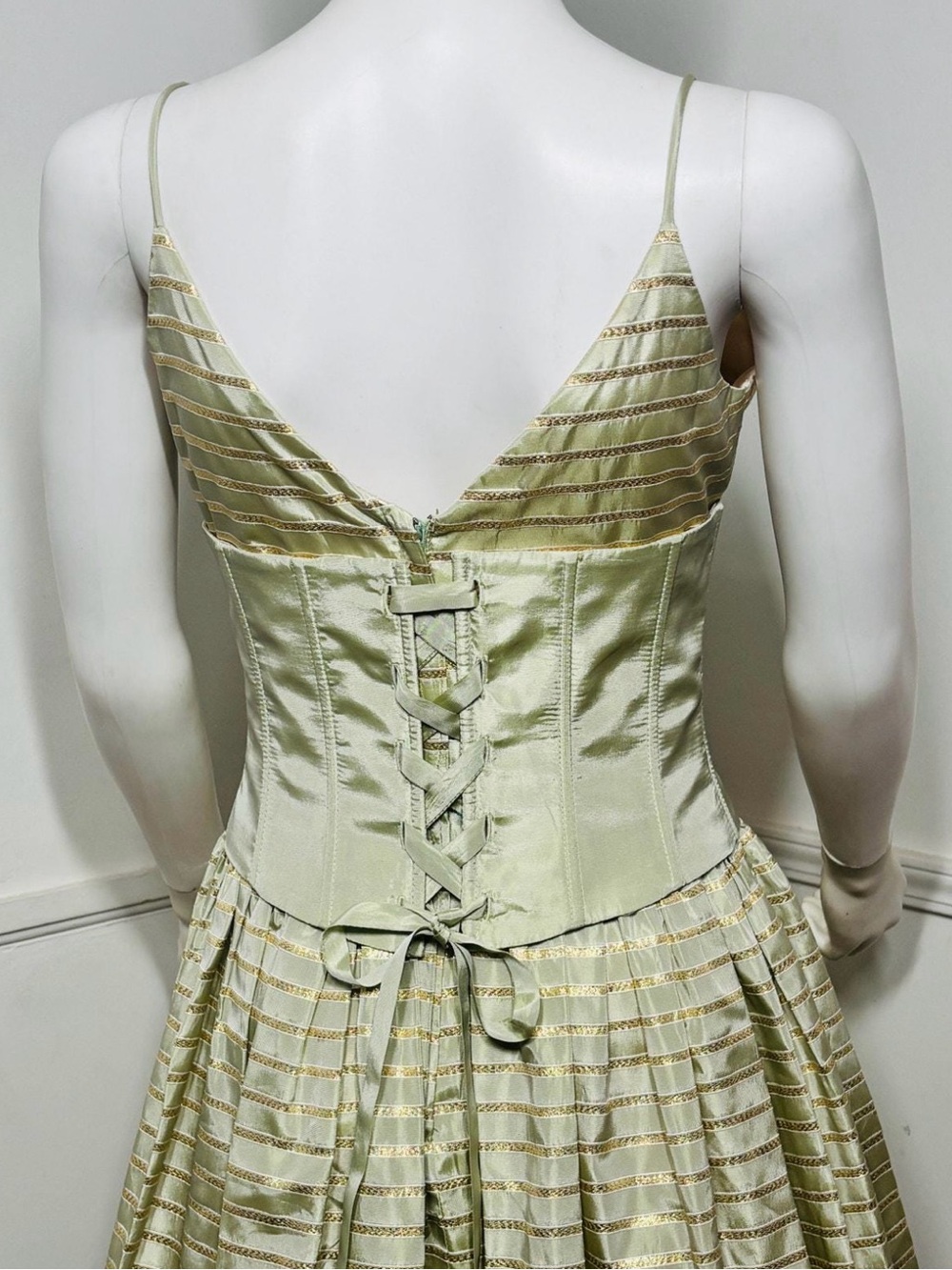 Vintage Gunne Sax - Striped Green & Gold Gown - Picture 7 of 10